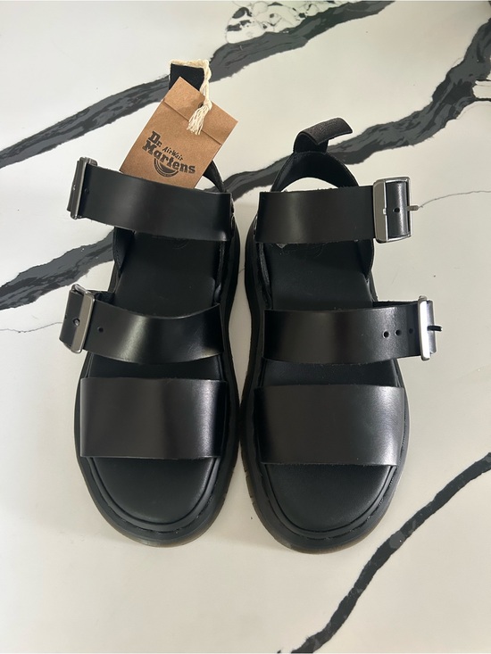 Dr. Martens Shoes - New Dr. Martens Gryphon Women Black Triple-Strap Leather Sandals Size 5 Black